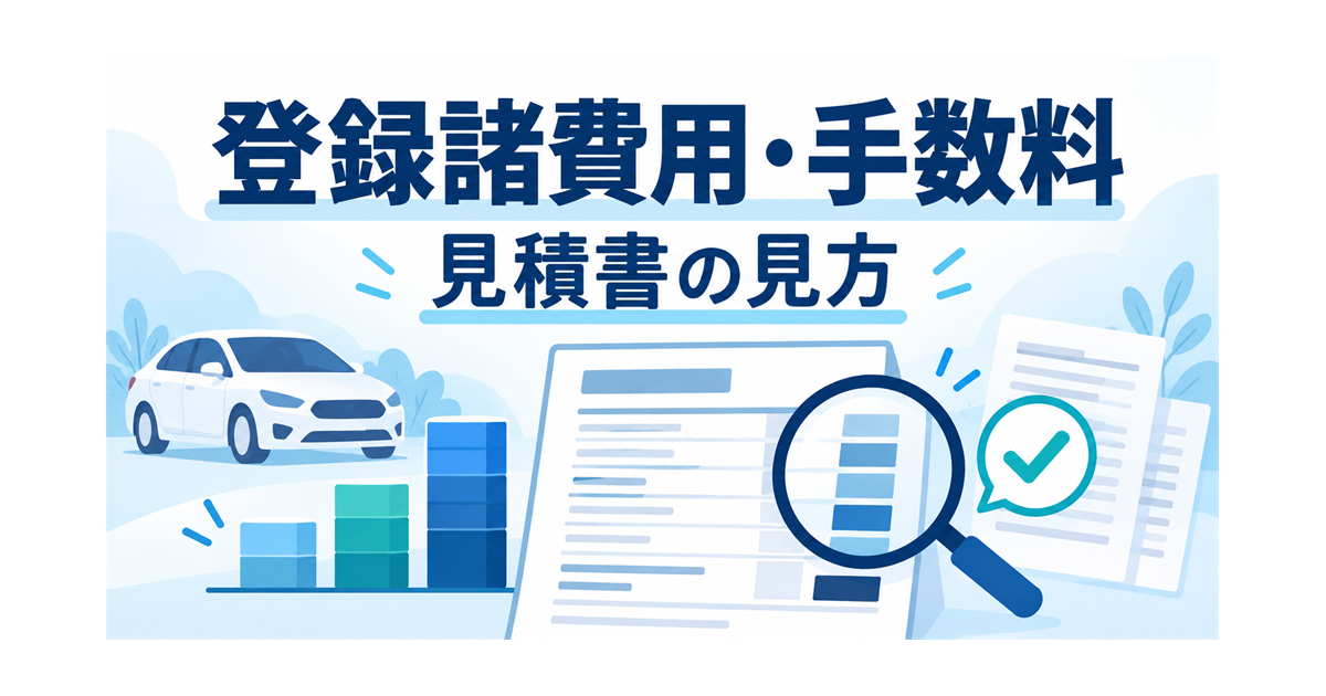 カーリースの登録諸費用・手数料を、見積書で確認するイメージを示すイラスト