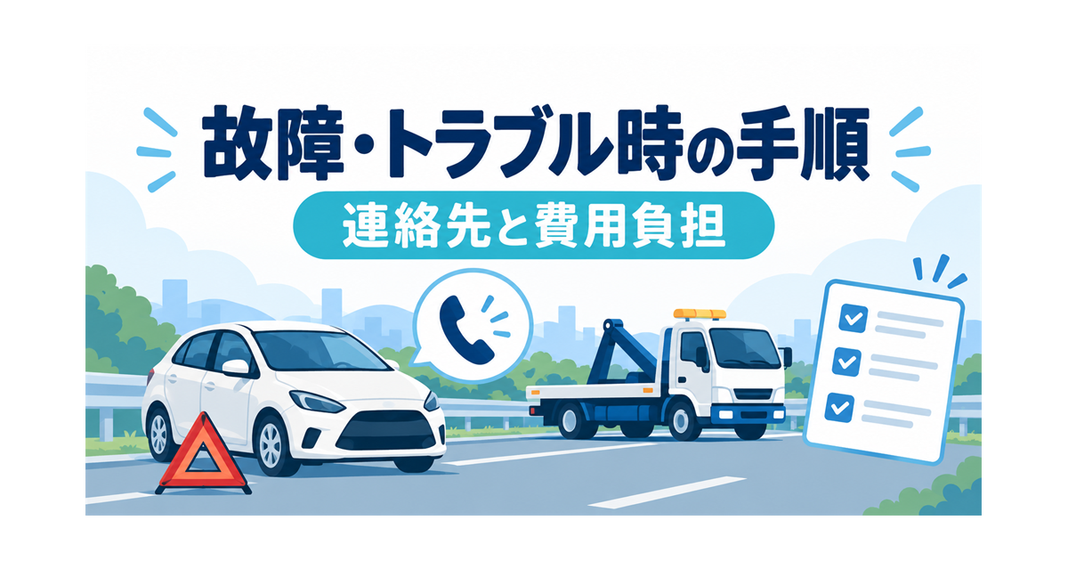 カーリースの車が故障したときの連絡と手順を示すイラスト